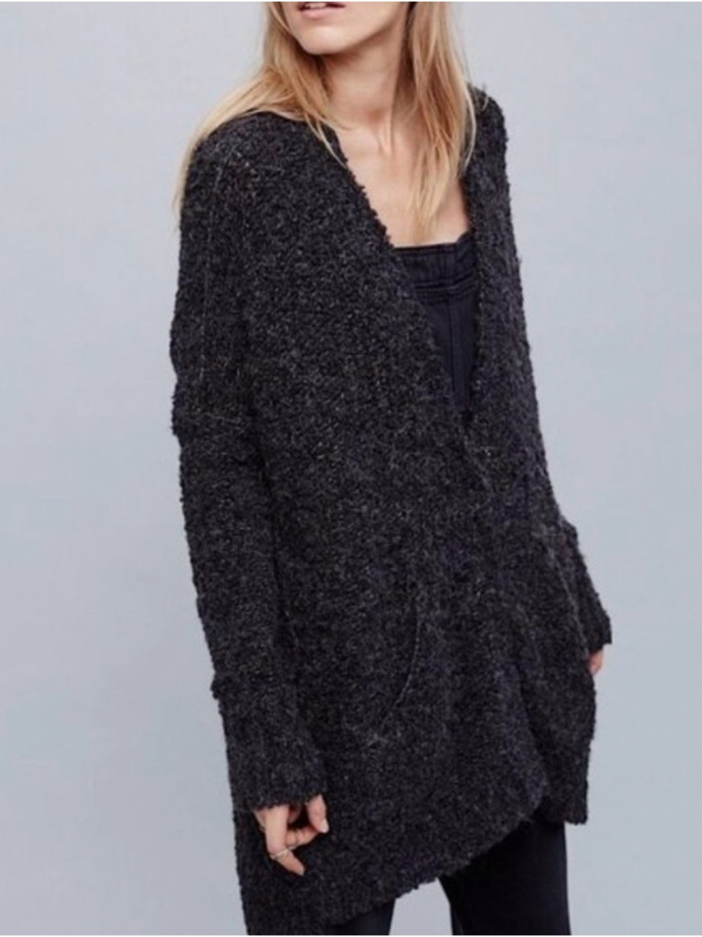 Free People Boucle Cardi Cozy Textured Women's Sweater Cardigan in Charcoal